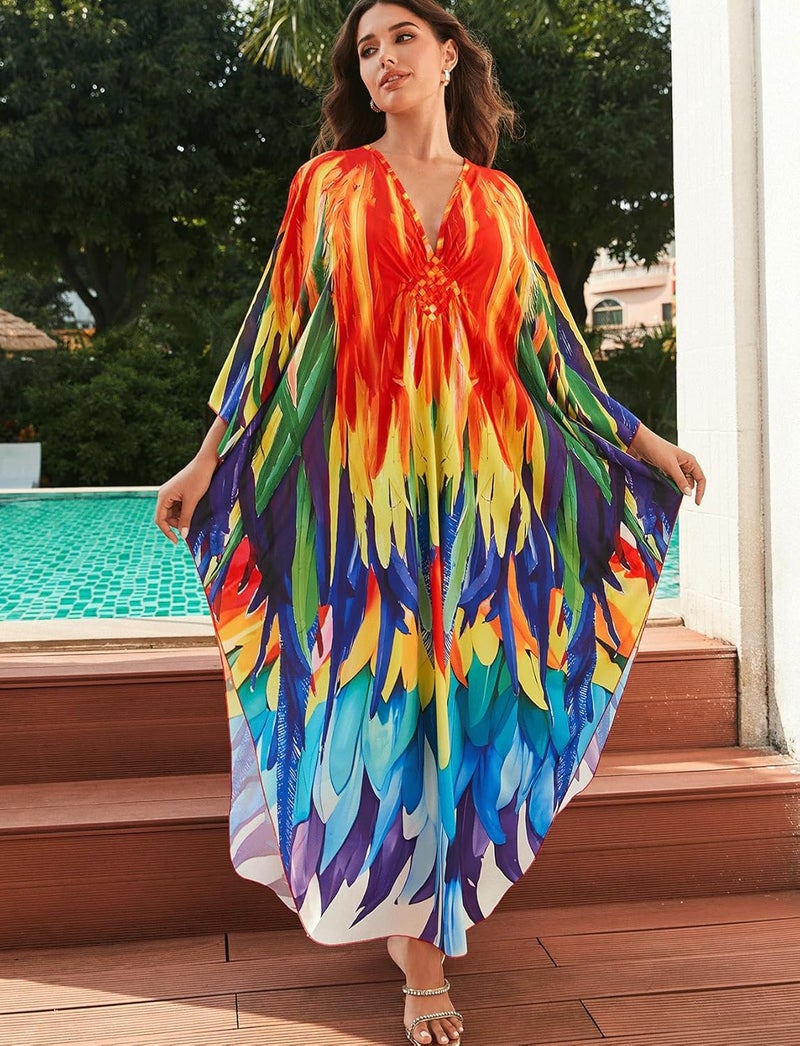 KECVOT Kaftan Dresses for Women Plus Size Batwing Sleeve Caftans Long Bathing Suit Cover Up Maxi Beach Dress Loungewear - Image 4